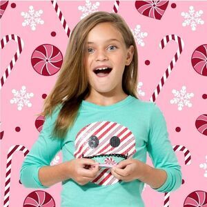 4/$25 Little Miss Matched LS Holiday Peppermint Smiley Face T-Shirt Girl Size 12